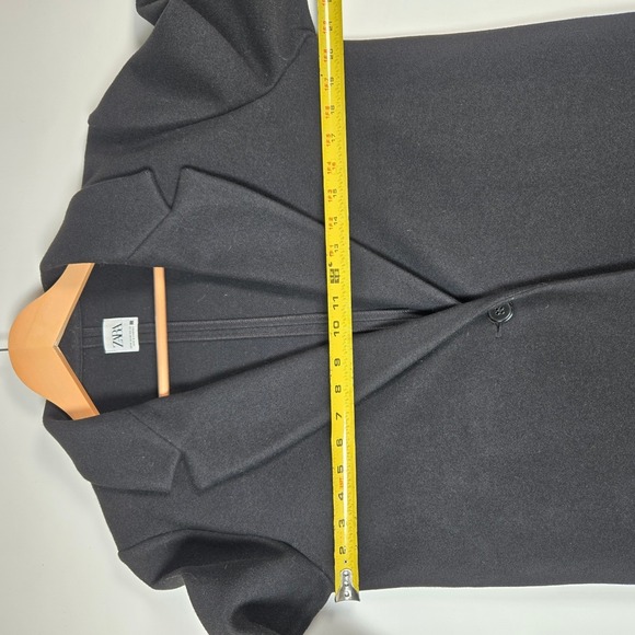 Zara Coat Women Medium Black Longline Jacket Notched Lapel Outerwear Elegant - Picture 7 of 7